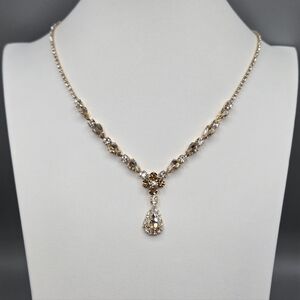 Swarovski Crystal Elements Gold Teardrop Statemen Necklace Champagne Bridal Prom